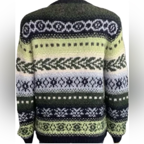 Vintage Fair Isle Zip Cardigan 90s Retro Tangents Wool Blend Sweater Women's S - Picture 11 of 11